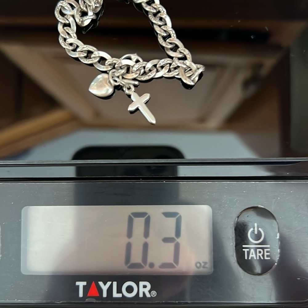Sterling Silver Charm Bracelet with Cross, Anchor & Heart.  Faith, Hope & Love. - Picture 8 of 8